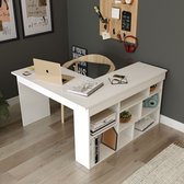 Bol.com Vente-unique Hoekbureau met opbergruimte - Kleur: Wit - LILEUL L 129 cm x H 72 cm x D 120 cm aanbieding