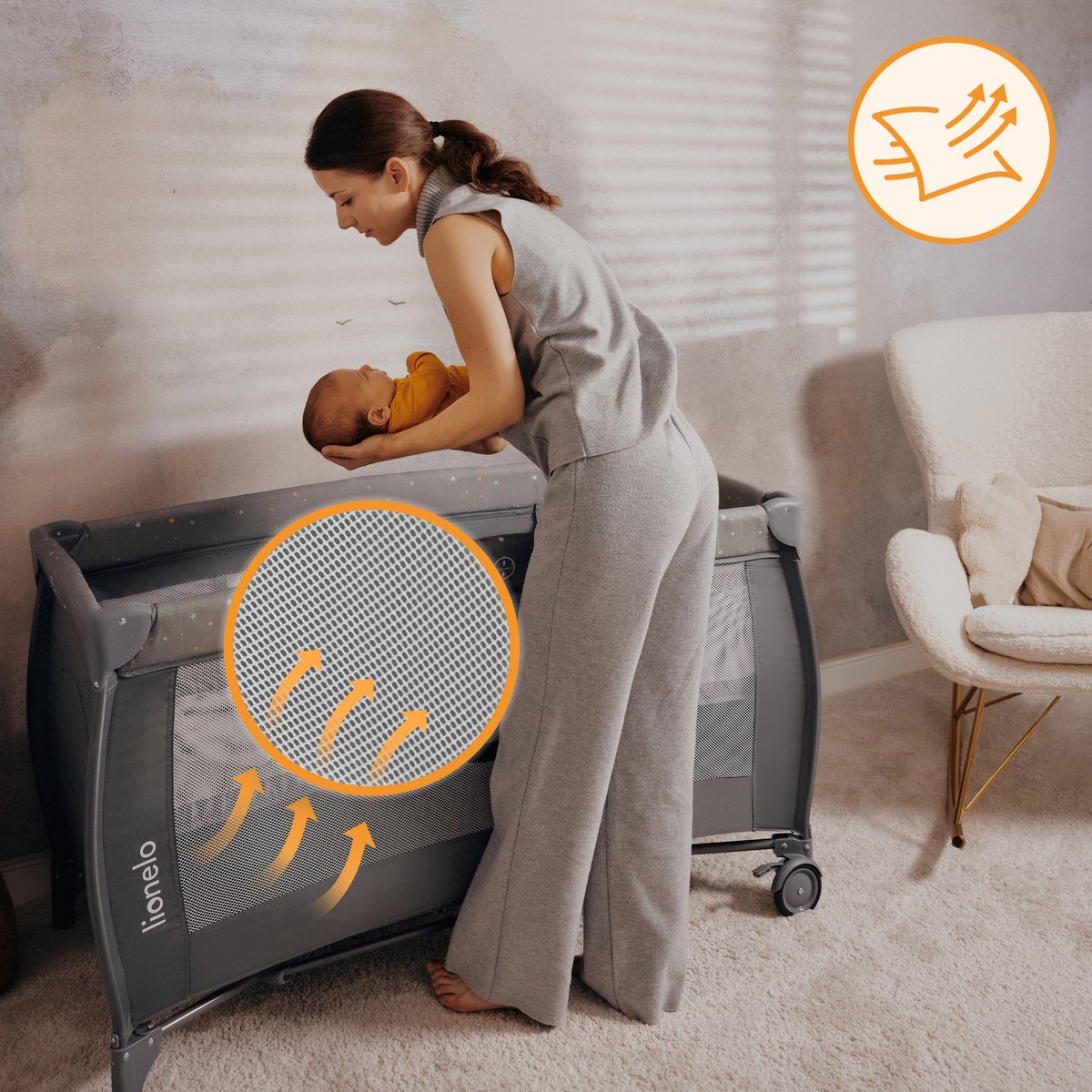 Lionelo Stefi Plus Reisbedje 2-in-1 met matras en draagtas thumbnail 8