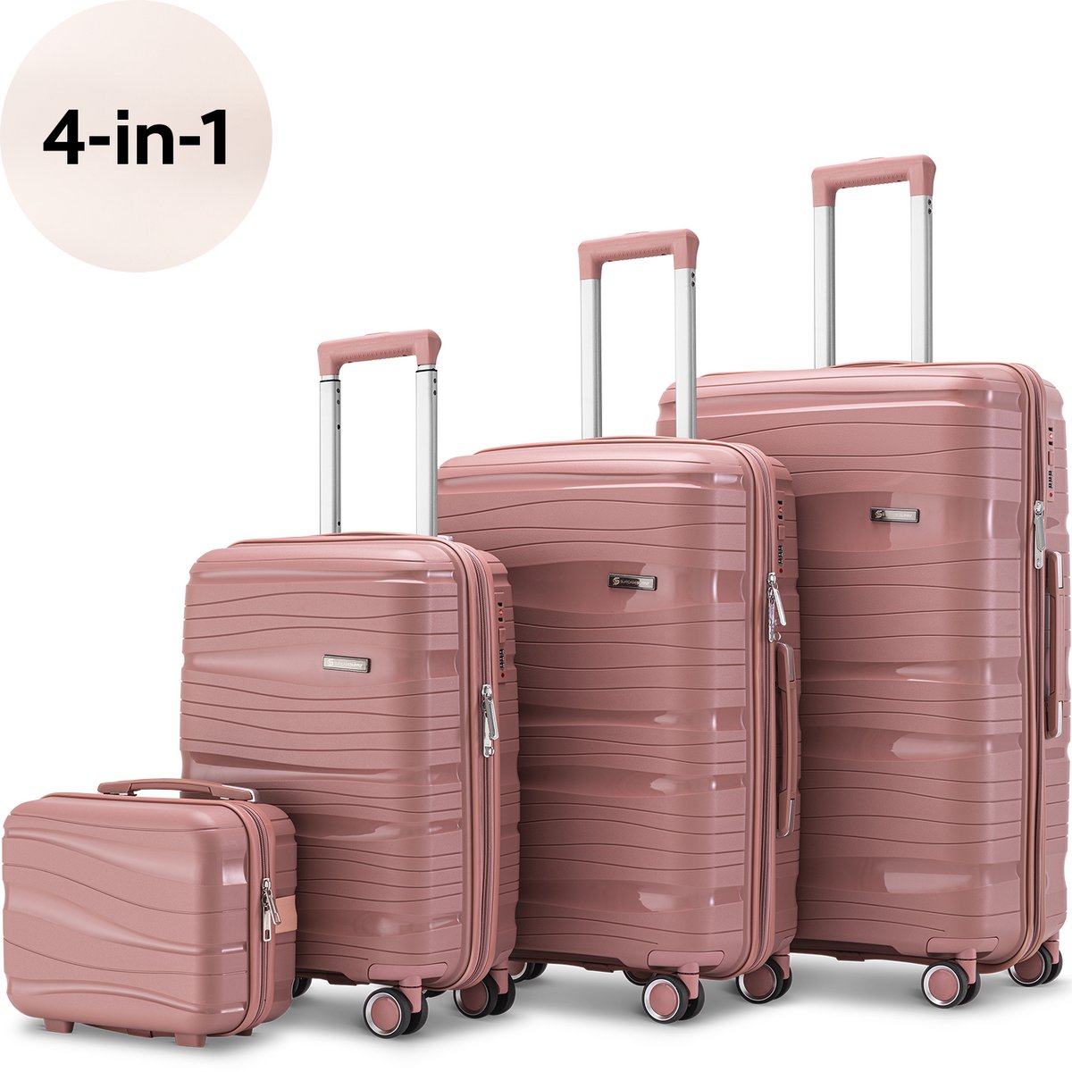 SKYCASES Travel One 4-delige Kofferset – Handbagage & Check-in Koffers – 32L/60L/98L – Cijferslot – 360° Geruisloze Wielen – Lichtgewicht & Stevig – Modern Design - Roze