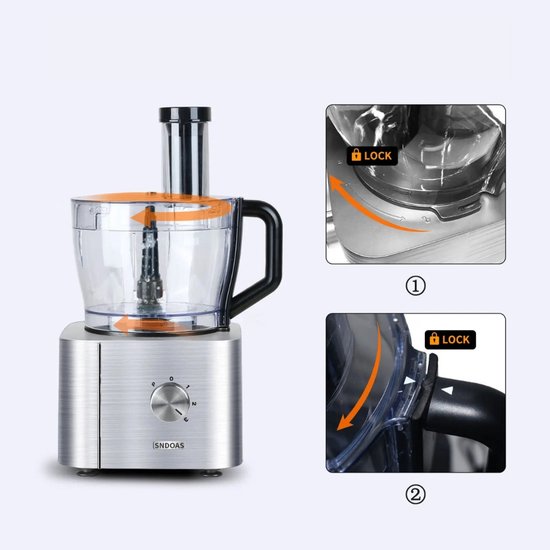 J-Mart 6 in 1 Keukenmachine - Blender - Bonen Slijper - Citruspers - Incl. Deeghaak/Deegmes/ 3 Snij- en Raspschijven - Grijs — afbeelding 5