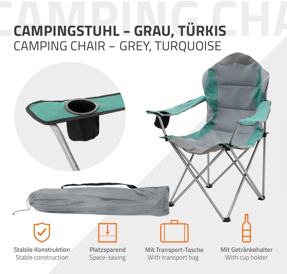 Opvouwbare campingstoel grijs-turquoise opvouwbare visstoel met bekerhouder & draagtas — cadeau in Sport & Outdoor - foto 8