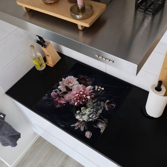 KitchenYeah® Protection plaque induction 78x78 cm - Fleurs - Vintage - Rose - Protege plaque de cuisson - Couvre plaque induction - Protecteur d'induction - Cuisine