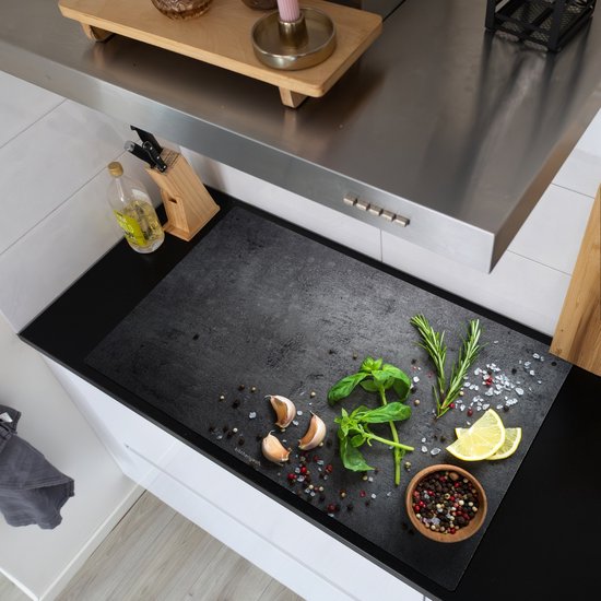 KitchenYeah® Protection plaque induction 91.6x52.7 cm - Herbes - Épices - Béton - Citron - Protege plaque de cuisson - Couvre plaque induction - Protecteur d'induction - Cuisine