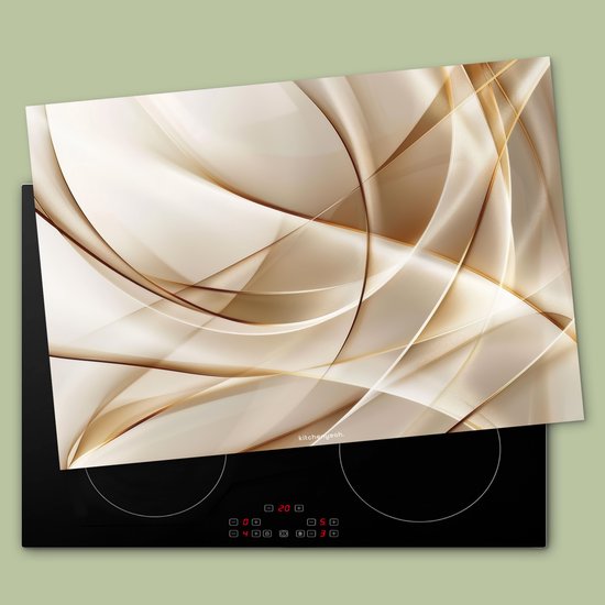 KitchenYeah® Protection plaque induction 75x52 cm - Beige - Abstrait - Lignes - Protege plaque de cuisson - Couvre plaque induction - Protecteur d'induction - Cuisine