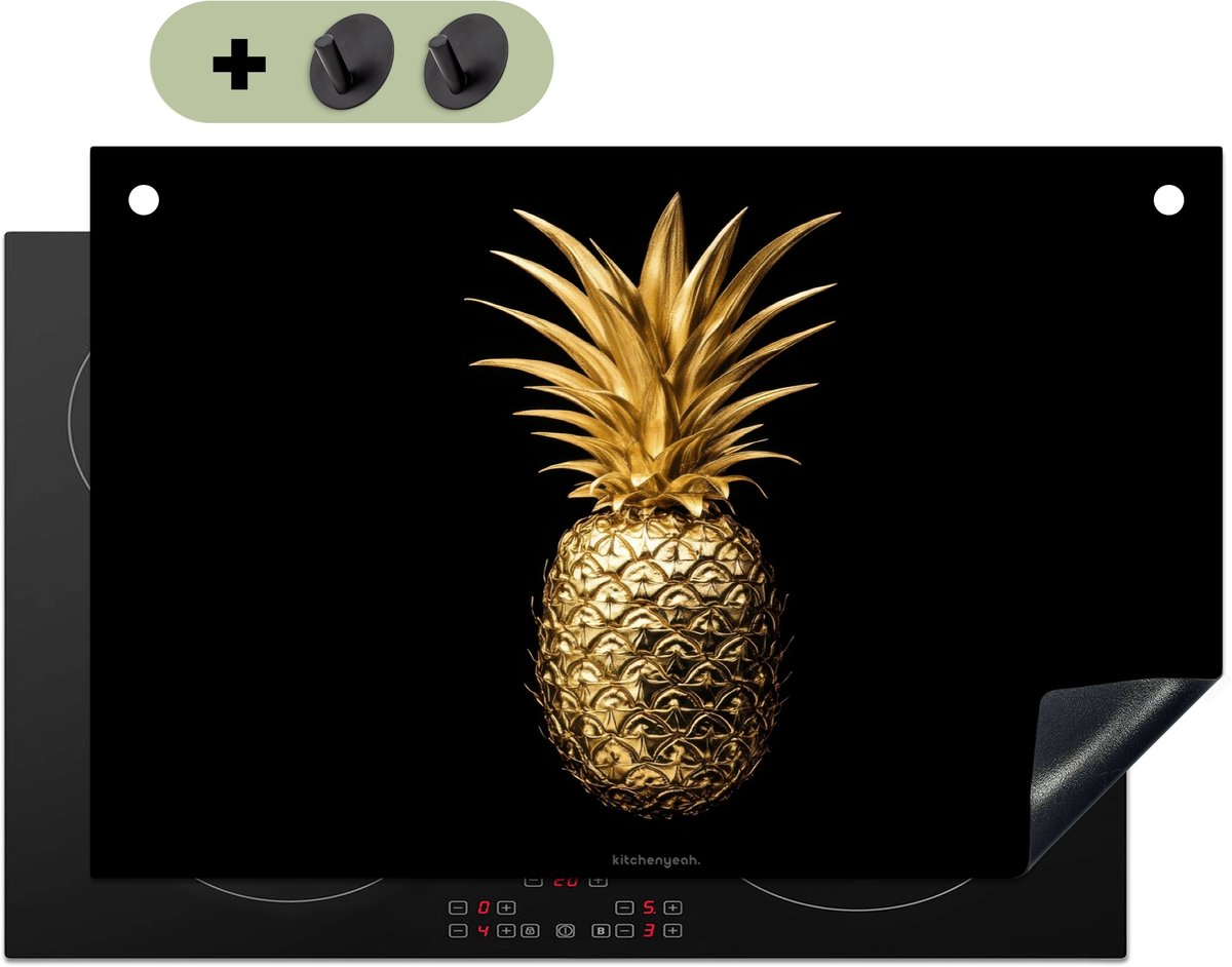 KitchenYeah® Inductie beschermer 80x52 cm - Ananas - Zwart - Goud - Luxe - Kookplaataccessoires - Afdekplaat voor kookplaat & Spatscherm achterwand - Inductiebeschermer - Inductiemat - Inductieplaat mat - Keuken decoratie