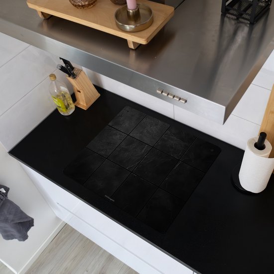 KitchenYeah® Protection plaque induction 60x52 cm - Noir - Carreaux - Protege plaque de cuisson - Couvre plaque induction - Protecteur d'induction - Cuisine