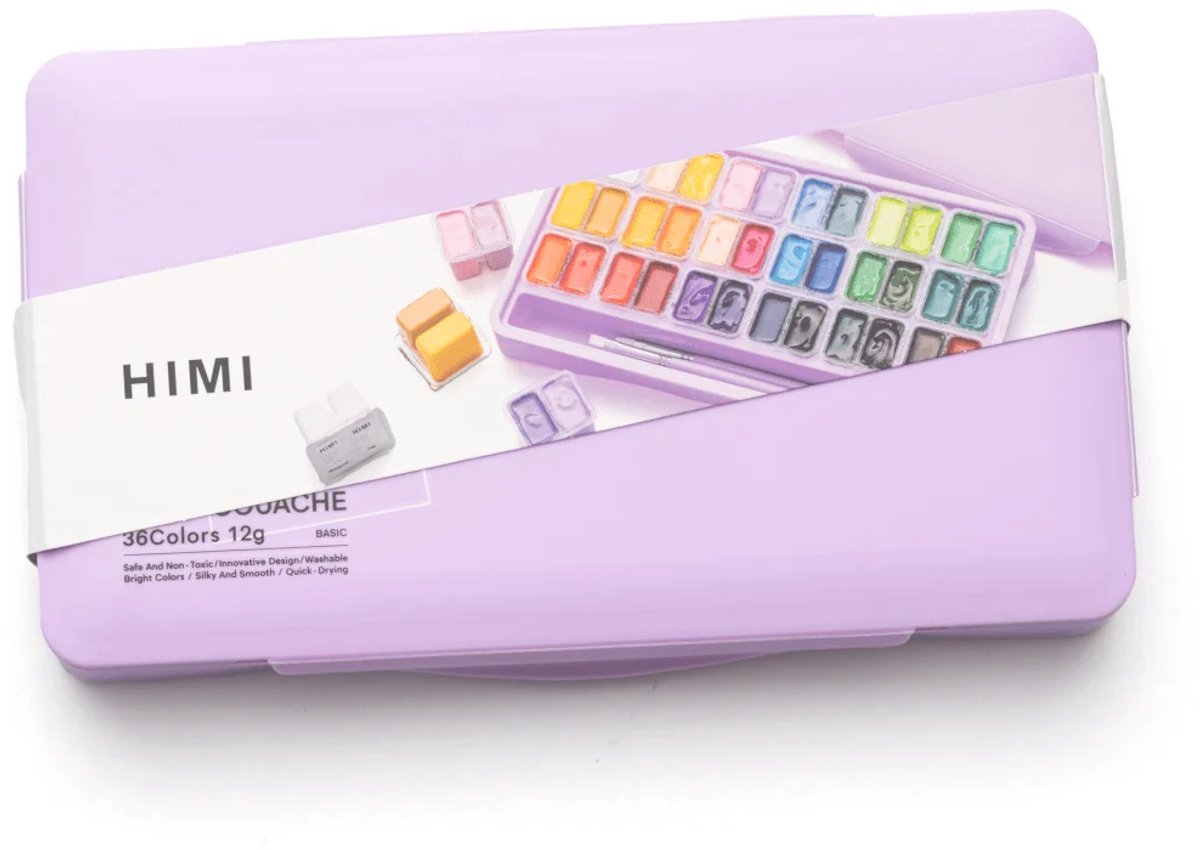 HIMI - Gouache - Twin split cups - set van 36 kleuren - 12g - 3 penselen - Lila — afbeelding 14