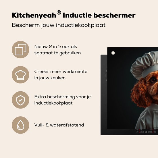 KitchenYeah® Protection plaque induction 60x50 cm - Brun - Cuisinier - Chien - Protege plaque de cuisson - Couvre plaque induction - Protecteur d'induction - Cuisine
