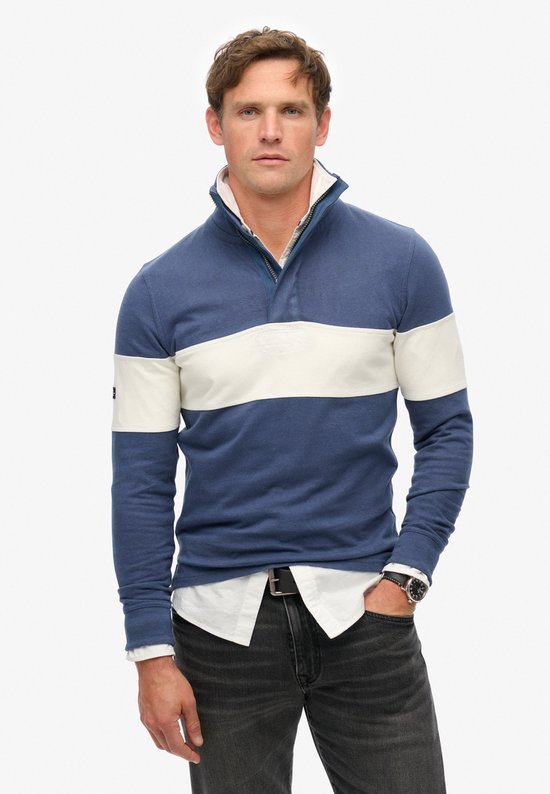 Superdry Classic Rugby Henley Lange Mouw Poloshirt Blauw 3XL Man