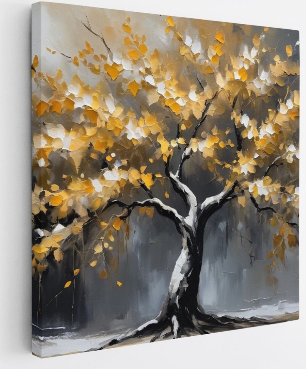 Saammp Canvas Schilderij - Winterboom - Getekend- Abstract - 20x20 - Foto op canvas - Wanddecoratie - Muurdecoratie Woonkamer - Slaapkamer decoratie - Canvas Print Multicolor