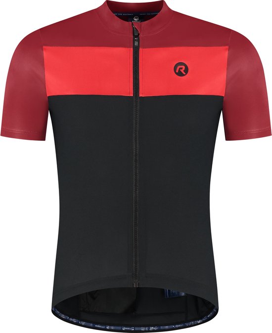 Rogelli Core Block Fietsshirt Heren - Korte Mouwen - Wielrenshirt - Zwart/Bordeaux - Maat XL