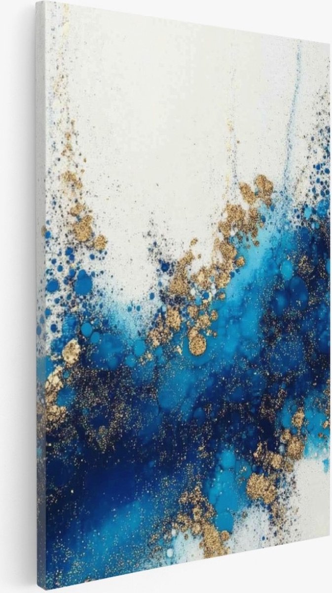 Saammp Canvas Schilderij - Goude stukjes - Blauw - Abstract - 30x40 - Foto op canvas - Wanddecoratie - Muurdecoratie Woonkamer - Slaapkamer decoratie - Canvas Print Multicolor