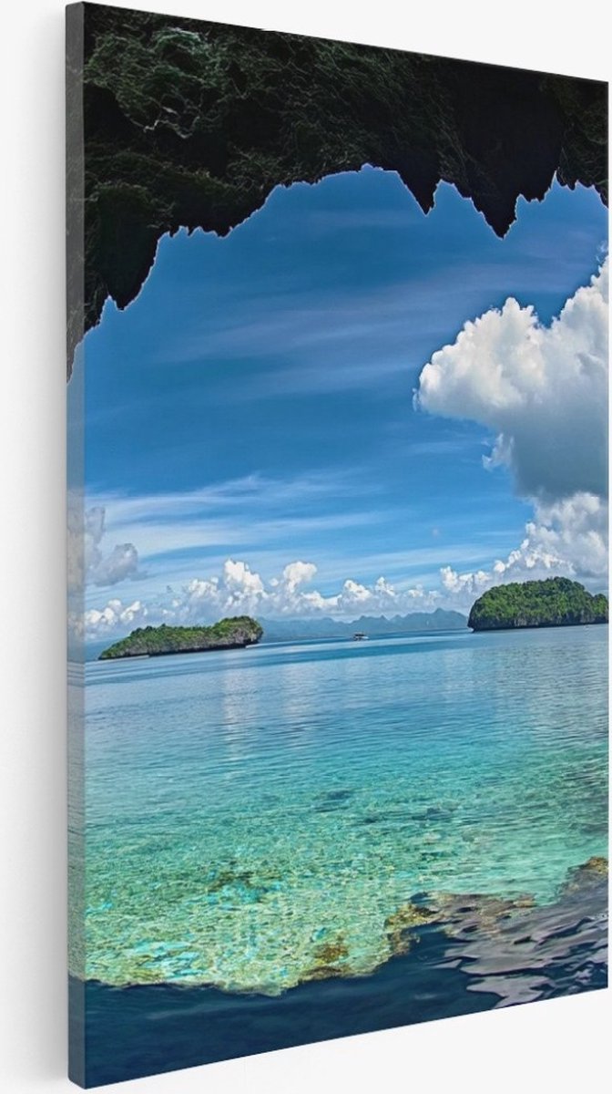 Saammp Canvas Schilderij - Eilanden - Uitzicht vanuit een grot - Natuur - Landschap - 30x40 - Foto op canvas - Wanddecoratie - Muurdecoratie Woonkamer - Slaapkamer decoratie - Canvas Print Multicolor
