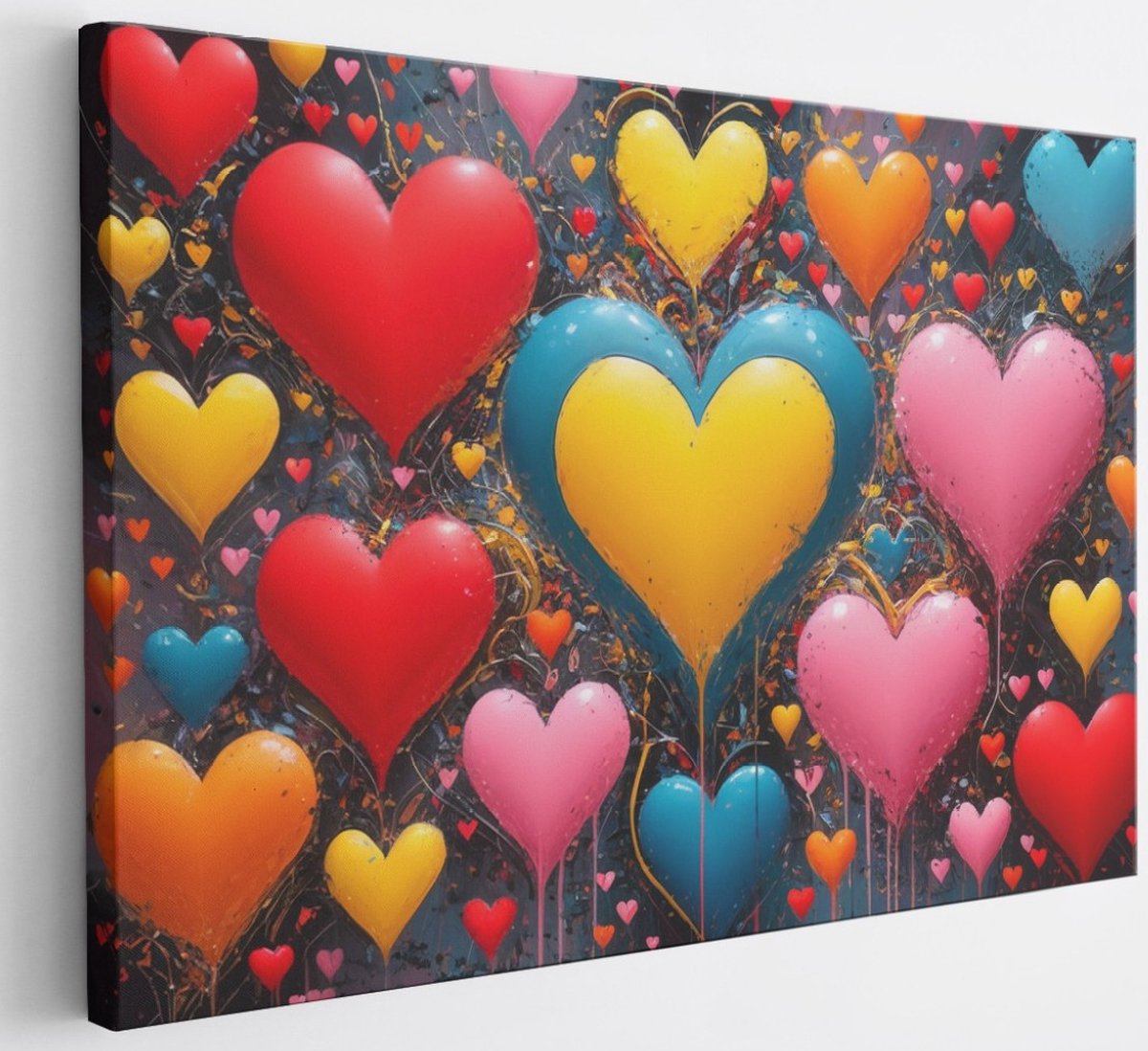 Saammp Canvas Schilderij - Hartjes - Abstract - 60x40 - Foto op canvas - Wanddecoratie - Muurdecoratie Woonkamer - Slaapkamer decoratie - Canvas Print Multicolor