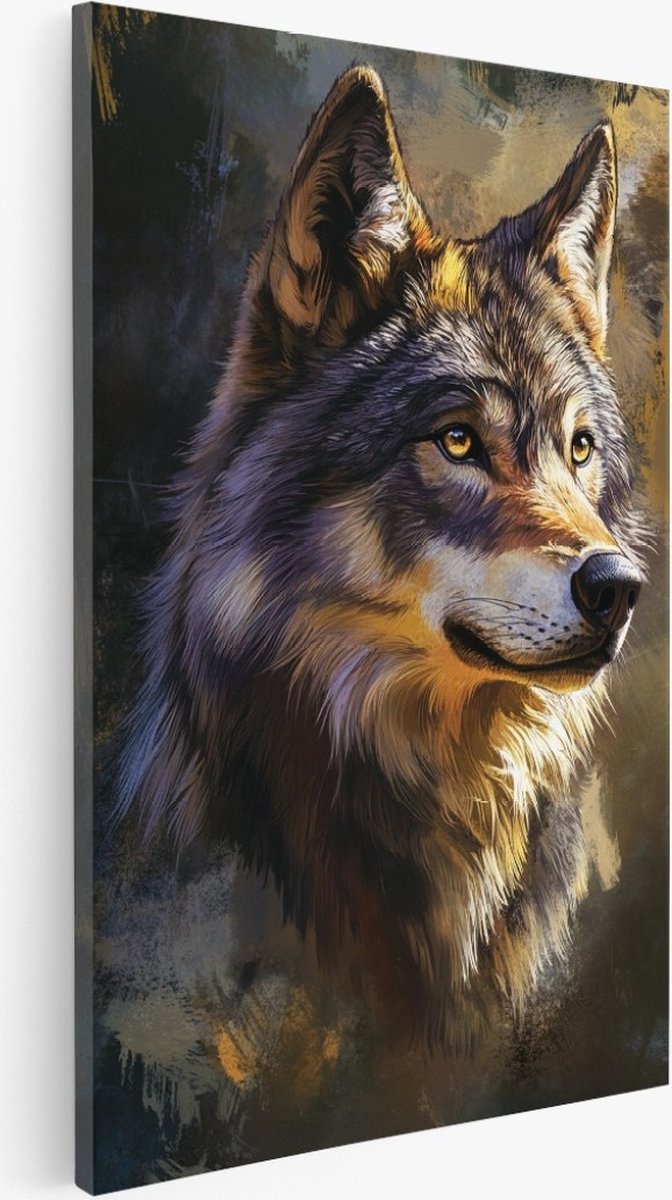 Saammp Canvas Schilderij - Abstracte Wolf - Dieren - Natuur - 40x50 - Foto op canvas - Wanddecoratie - Muurdecoratie Woonkamer - Slaapkamer decoratie - Canvas Print Multicolor