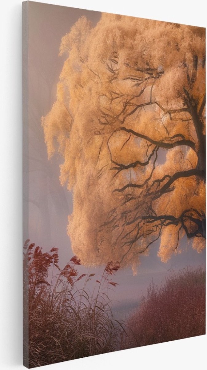 Saammp Canvas Schilderij - Hefst Achtig Landschap - Natuur - Bloemen - 80x120 - Foto op canvas - Wanddecoratie - Muurdecoratie Woonkamer - Slaapkamer decoratie - Canvas Print Multicolor
