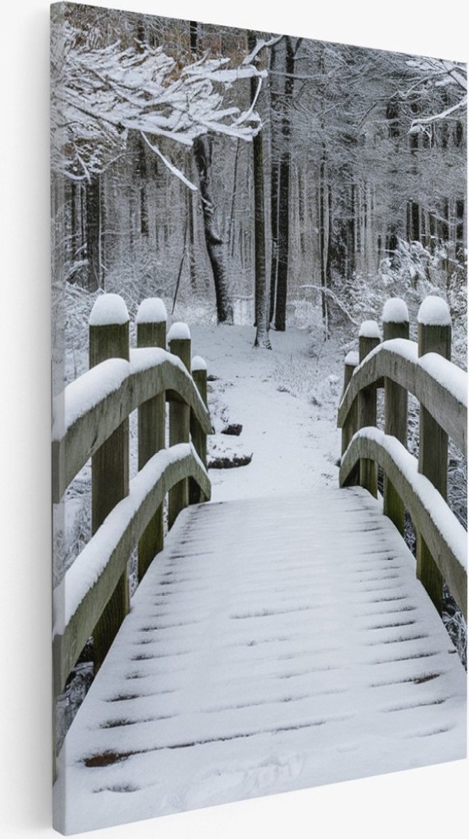Saammp Canvas Schilderij - Brug in de winter - Landschap - Natuur - 80x120 - Foto op canvas - Wanddecoratie - Muurdecoratie Woonkamer - Slaapkamer decoratie - Canvas Print Multicolor