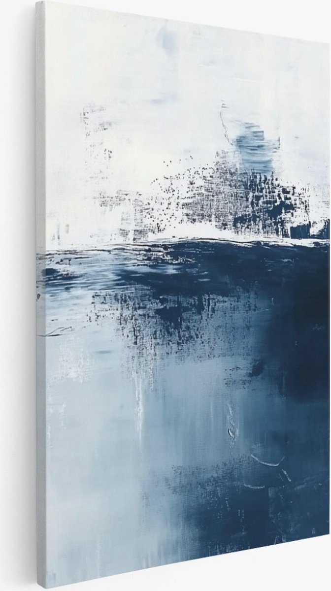 Saammp Canvas Schilderij - Blauw - minimalistisch - Wit - Abstracte wanddecoratie- 60x90 - Foto op canvas - Wanddecoratie - Muurdecoratie Woonkamer - Kantoor Decoratie Multicolor