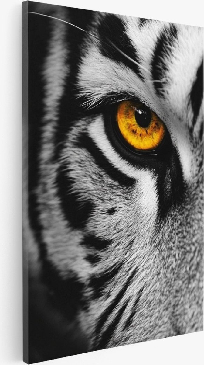 Saammp Canvas Schilderij - Tijger met oranje oog - Dieren - Natuur - 75x100 - Foto op canvas - Wanddecoratie - Muurdecoratie Woonkamer - Slaapkamer decoratie - Canvas Print Multicolor