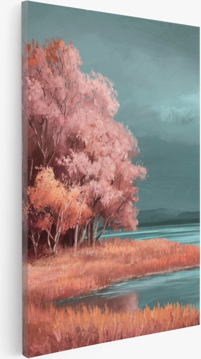 Saammp Canvas Schilderij - Abstract kunstwerk - botanisch - Landschap - Natuur - 60x90 - Foto op canvas - Wanddecoratie - Muurdecoratie Woonkamer - Slaapkamer decoratie - Canvas Print Multicolor