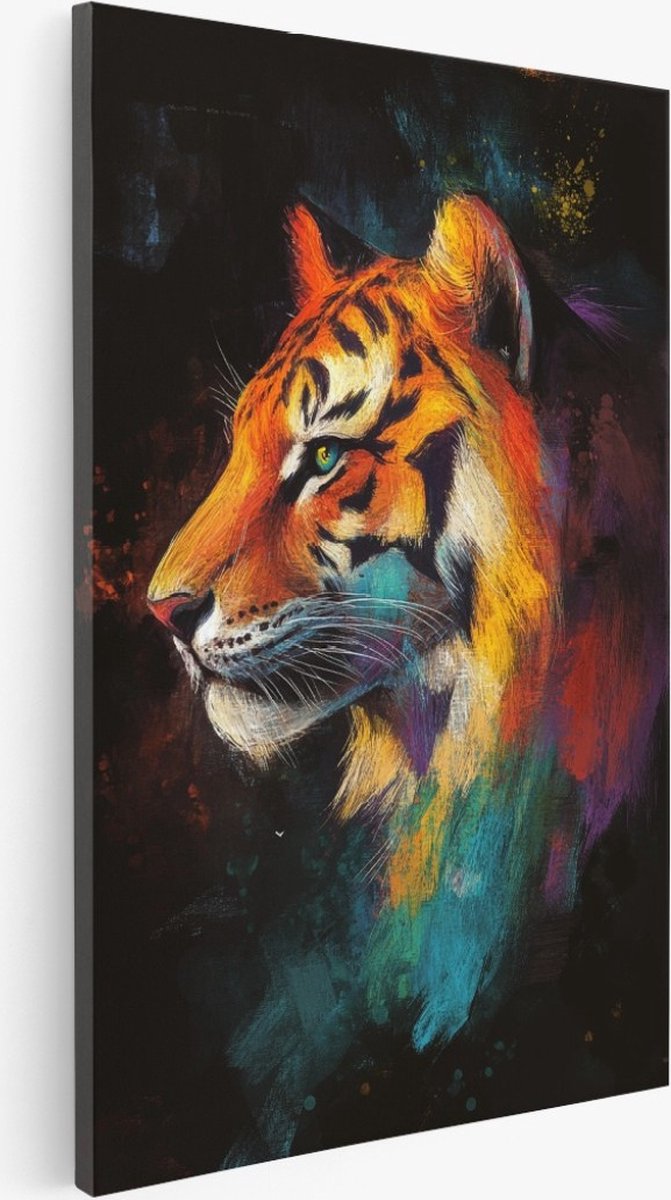 Saammp Canvas Schilderij - Abstract - Tijger - Dieren - Kleurrijk - 80x120 - Foto op canvas - Wanddecoratie - Muurdecoratie Woonkamer - Slaapkamer decoratie - Canvas Print Multicolor