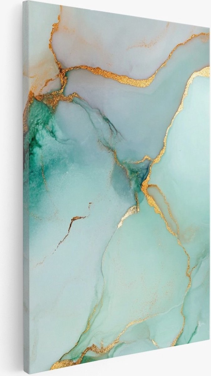 Saammp Canvas Schilderij - zeegroen - marmer - Abstracte wanddecoratie- 40x50 - Foto op canvas - Wanddecoratie - Muurdecoratie Woonkamer - Kantoor Decoratie Multicolor