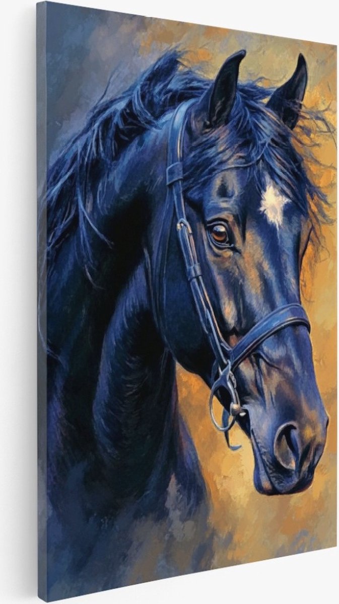 Saammp Canvas Schilderij - Abstract Paard - Zwart - Dieren - Natuur - 100x150 - Foto op canvas - Wanddecoratie - Muurdecoratie Woonkamer - Slaapkamer decoratie - Canvas Print Multicolor