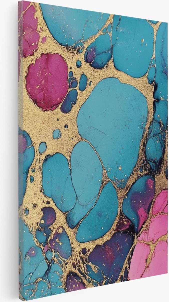 Saammp Canvas Schilderij - Kleurrijk marmer - Dynamisch - Goud - Abstract kunstwerk - 80x120 - Foto op canvas - Wanddecoratie - Muurdecoratie Woonkamer - Slaapkamer decoratie - Canvas Print Multicolor