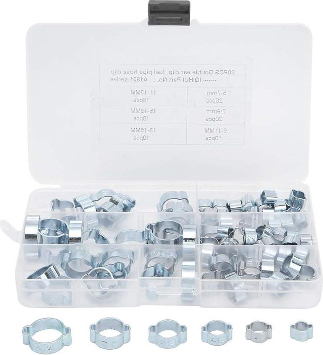 80-delig assortiment dubbele oorslangklemmen - diverse maten oorslangklemmen .