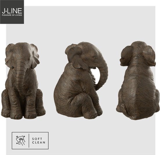 J-Line décoration Elephant Assis - polyrésine - marron foncé