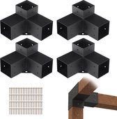 VEVOR Set Van 4 Paalverbinders Gemaakt Van 2 Mm Dikke Staalplaten Paalhoek Pergola Hoekverbinder Houtverbinder 90° Kofferbakconstructie Hoekbeugel Houten Balken Paviljoenbeugelset 220 X 220 X 152 Mm