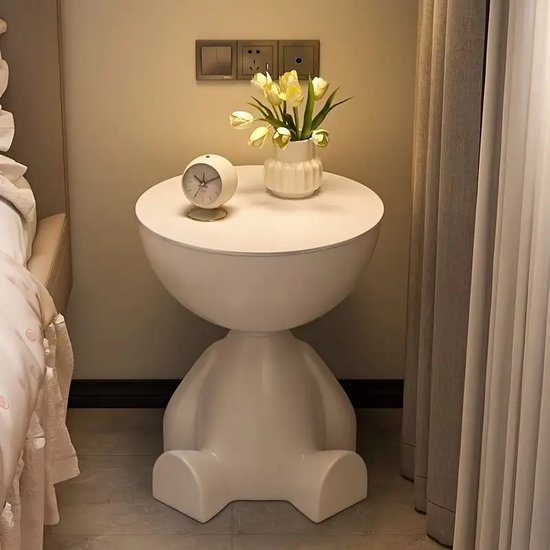 Table d'appoint moderne en forme d'ours avec espace de rangement – ​​Table de chevet multifonctionnelle et élégante – Wit