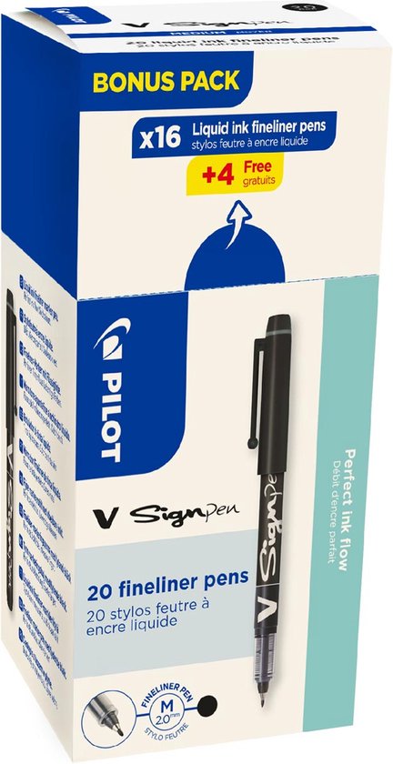 Stylos Pilot V Sign Pen - Pointe Ogive 2mm - Encre Liquide - Pour Signatures, Dessin, Écriture Gros Traits - Lot 6 Couleurs