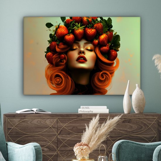 Tableau sur toile 140x90 cm - Décoration murale Femme - Fraises - Kroon - Décoration murale murale salon - Décoration chambre - Accessoires chambre - Peintures sur toile