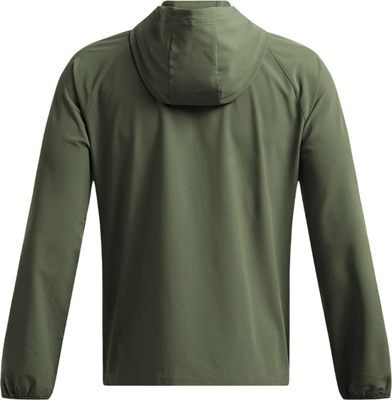 Veste coupe-vent verte Under Armour pour hommes, avec capuche et manches longues.