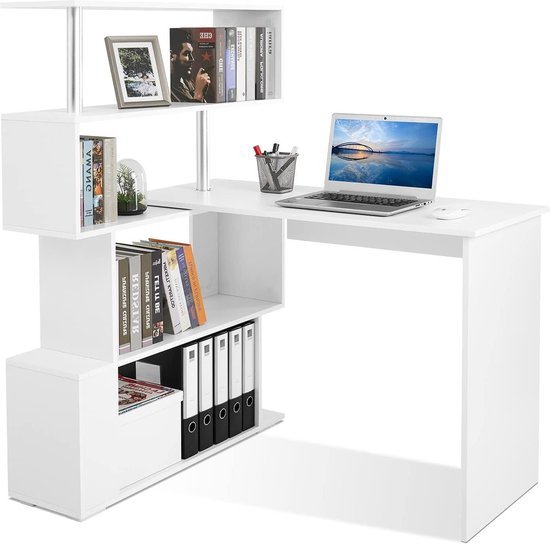 Meerveil Computertafel, L-vormig, hoekbureau, met 360 graden draaibare