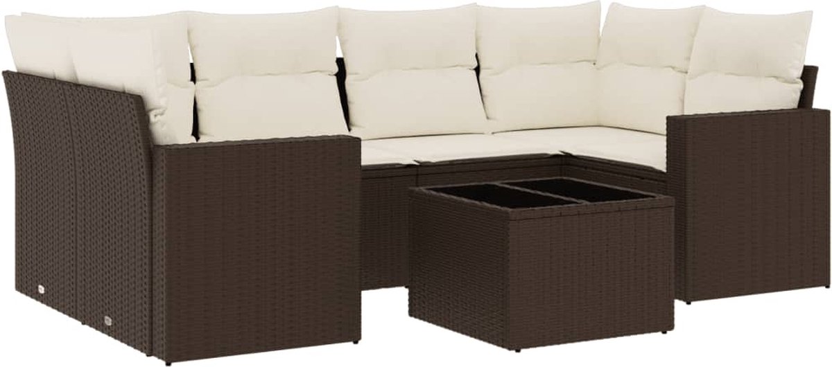 vidaXL 7-delige - Loungeset - met - kussens - poly - rattan - bruin