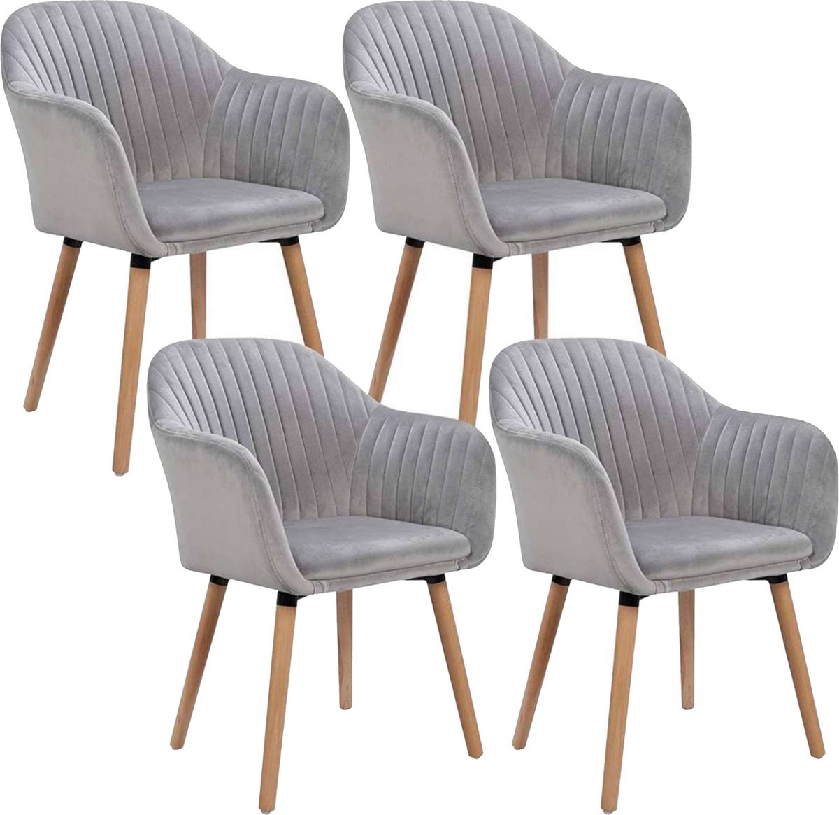 Bolt Edge Eetkamerstoelen - Lichtgrijs - Deluxe - Set van 4 - Keukenstoelen - Fluweel
