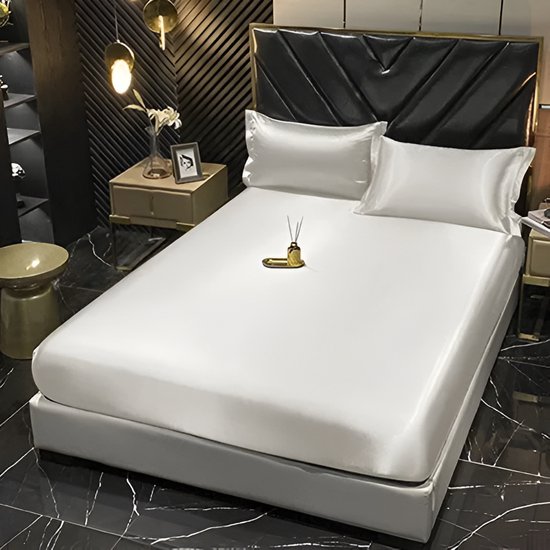 Laken de Beddengoed avec housse de couette et Couvre-lits complet, Set double face de quatre pièces, Beddengoed d'été en satin Pink et White