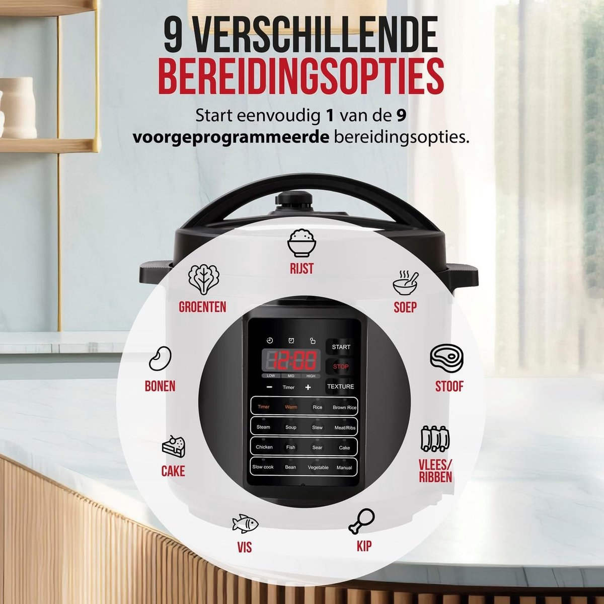 Afbeelding 2 van Slowcooker met Timer - Programmeerbare slowcooker - Elektrische slowcooker - Digitale slowcooker - Binnenpan - Eten