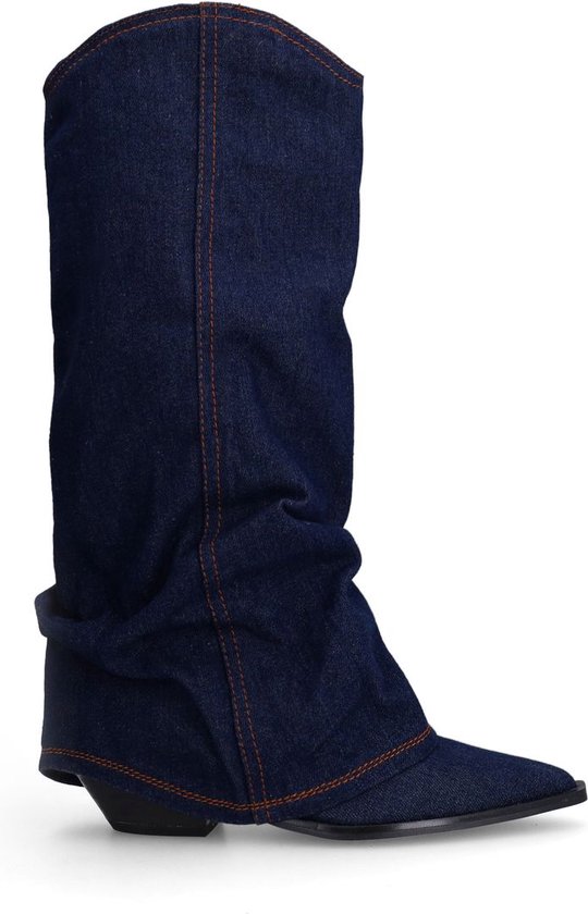 Sacha - Femme - Bottes cowboy en jean bleu foncé à rabat - Taille 39