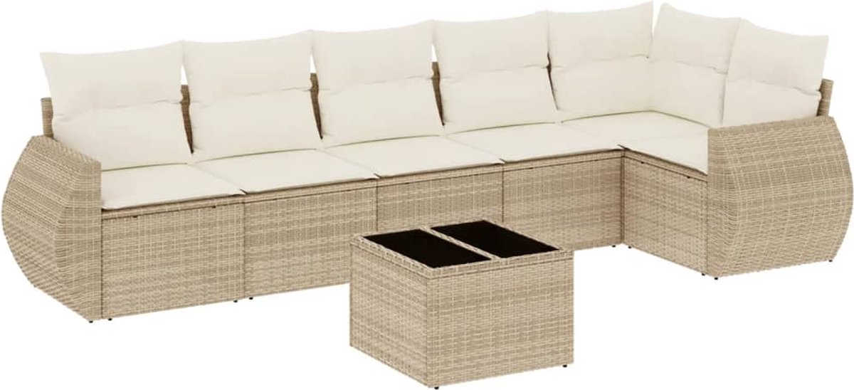 Poly rattan beige loungeset met kussens voor buiten - Tuinlounge - Loungebank.