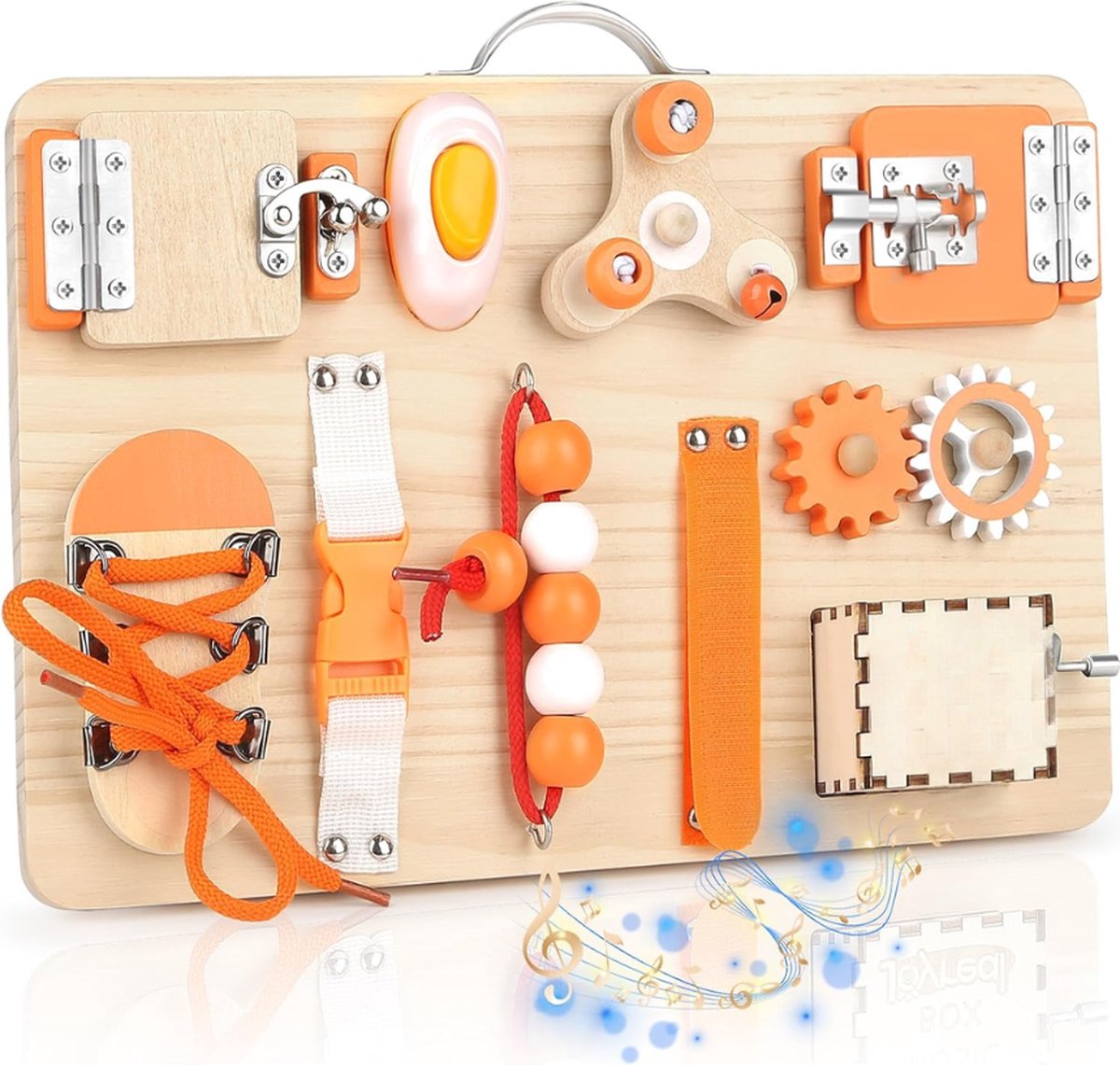 Houten Bezig Bord voor Peuters - Activiteitenbord Speelgoed voor Autisme Montessori Speelgoed 18+ maanden Oud Zintuiglijk Peuter Reisspeelgoed voor Vliegtuig