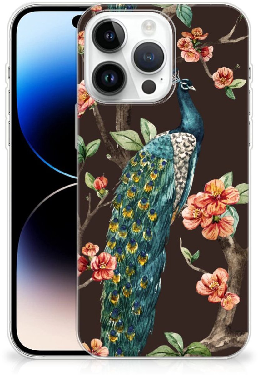iPhone 14 Pro Max TPU Hoesje Pauw met Bloemen