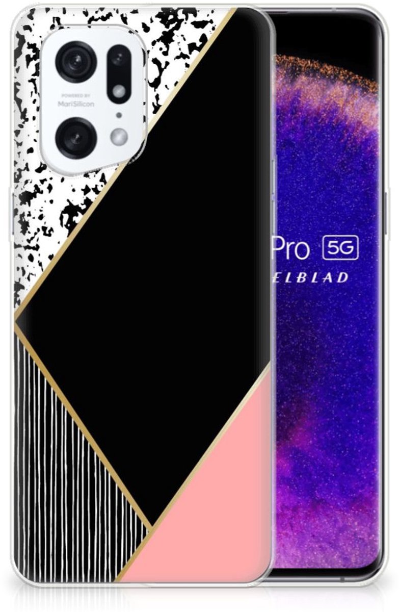 OPPO Find X5 Pro TPU Hoesje Zwart Roze Vormen