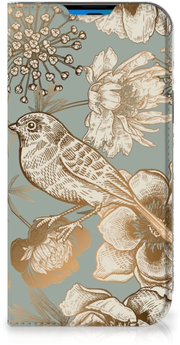 Standcase Hoesje voor Smart Cover voor iPhone 14 Pro Vintage Bird Flowers