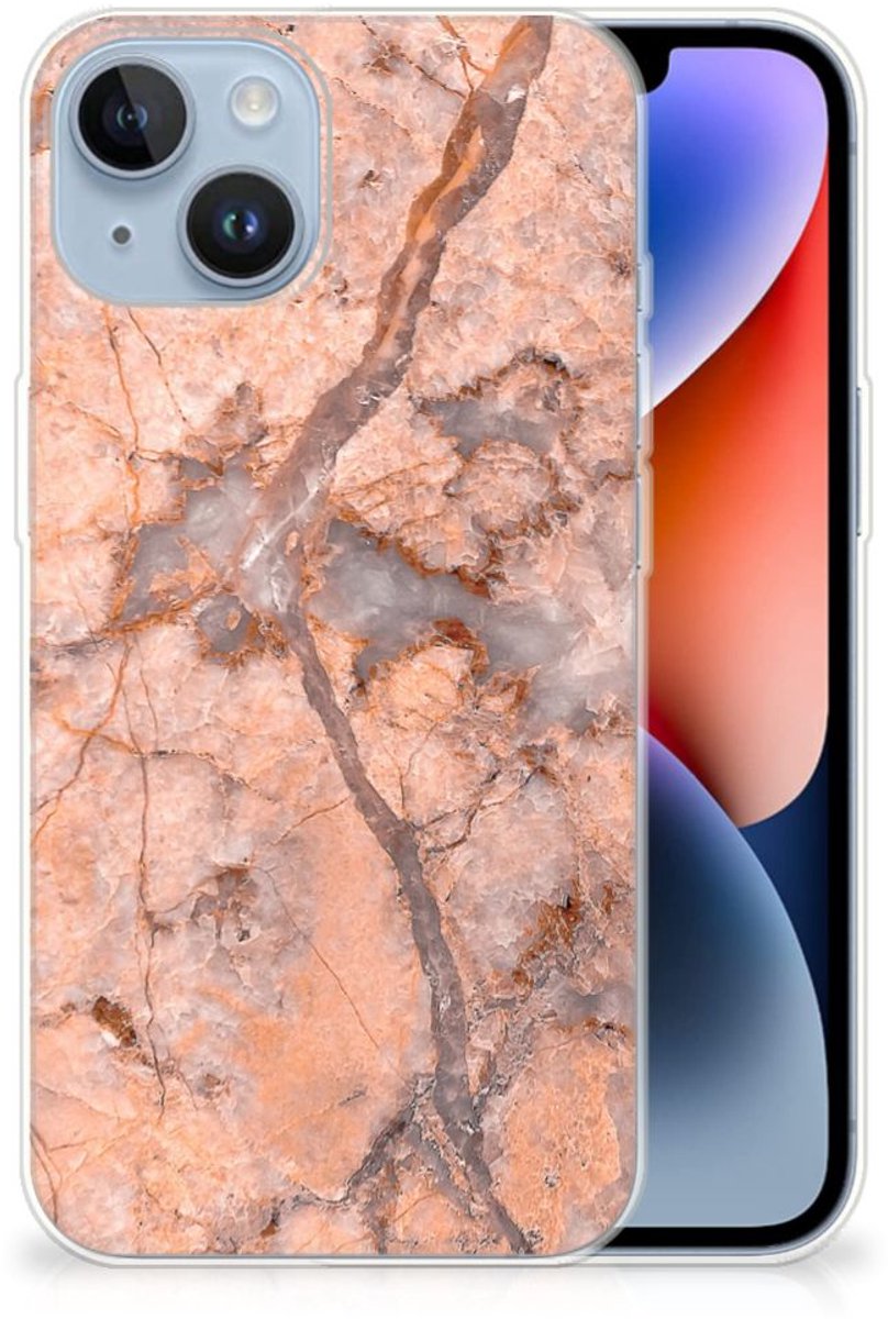 Apple iPhone 14 TPU Siliconen Hoesje Marmer Oranje