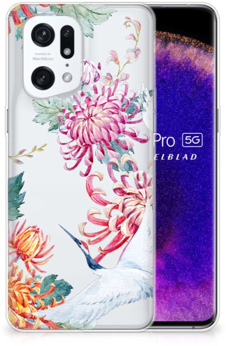 OPPO Find X5 Pro TPU Hoesje Bird Flowers
