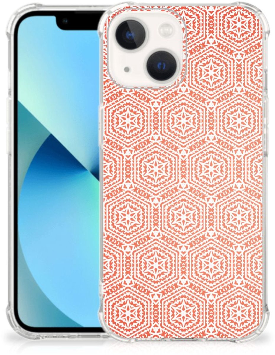 TPU Case Anti-Shock voor iPhone 13 mini Doorzichtige Silicone Hoesje Pattern Orange