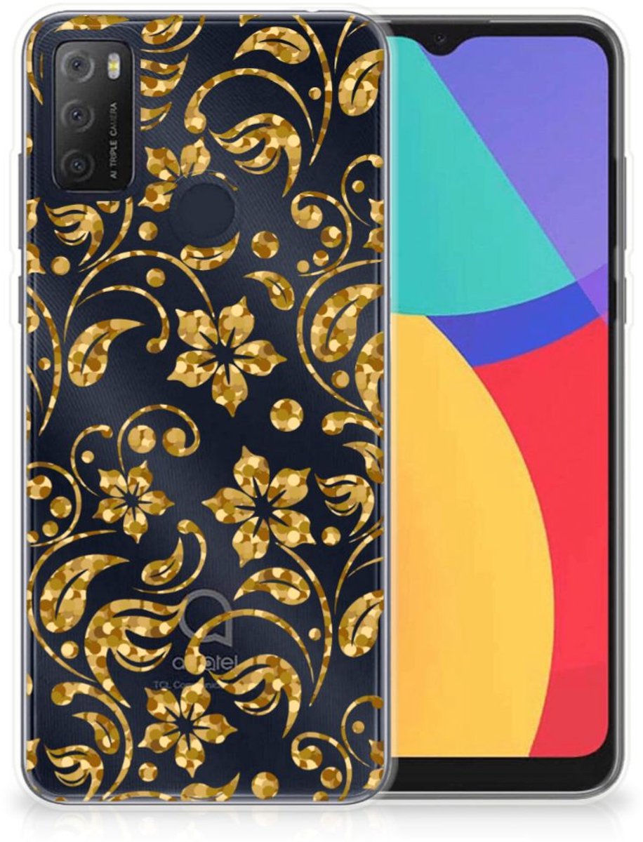 Back Cover voor Alcatel 1S (2021) TPU Case Gouden Bloemen
